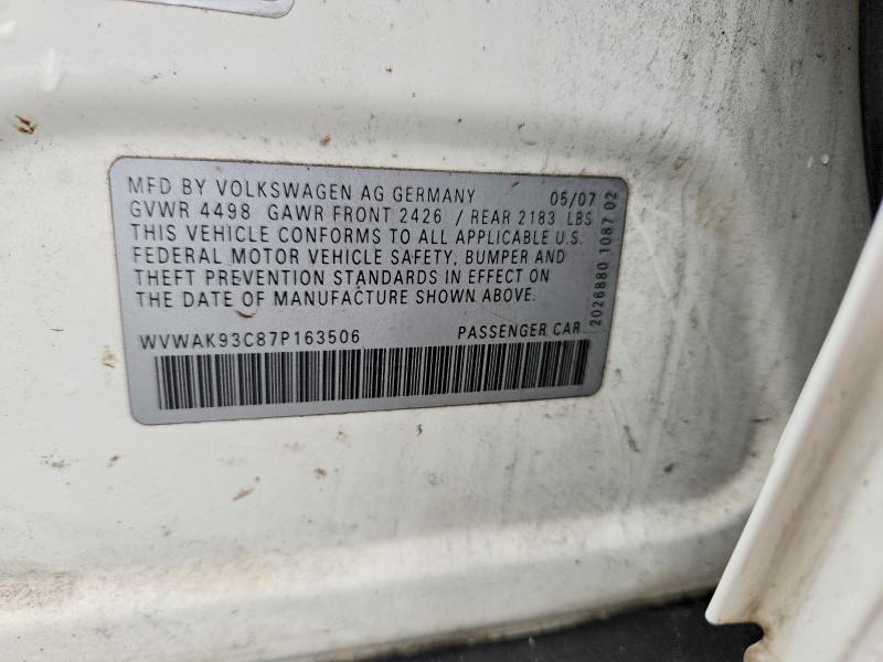 2007 Volkswagen Passat მანქანა იყიდება აუქციონზე, vin: WVWAK93C87P163506, აუქციონის ნომერი: 47778896