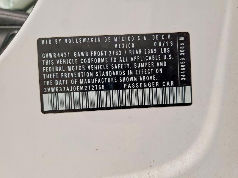 Auction sale of the 2014 Volkswagen Jetta, vin: 3VW637AJ0EM212755, lot number: 47651916