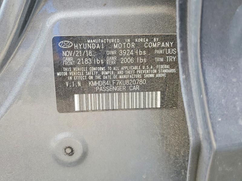 2019 Hyundai Elantra მანქანა იყიდება აუქციონზე, vin: KMHD84LF7KU820780, აუქციონის ნომერი: 47548166