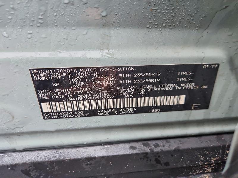 45996196 :رقم المزاد ، JTMA1RFVXKD510862 vin ، 2019 Toyota Rav4 مزاد بيع
