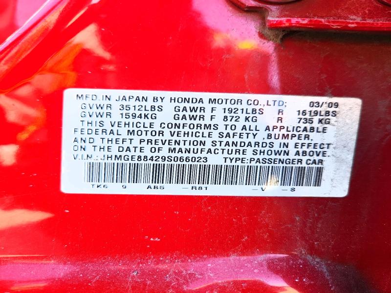 46498106 :رقم المزاد ، JHMGE88429S066023 vin ، 2009 Honda Fit مزاد بيع