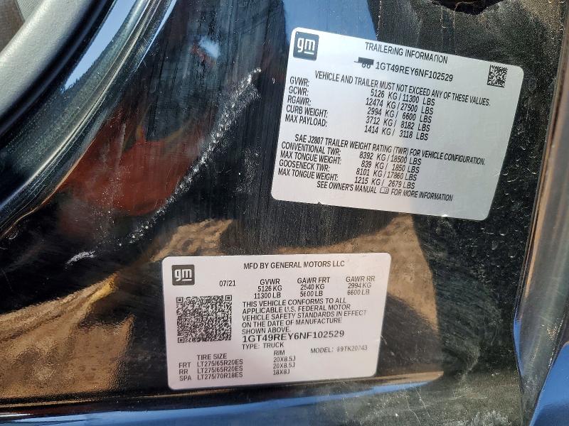 Продаж на аукціоні авто 2022 Gmc Sierra, vin: 1GT49REY6NF102529, номер лоту: 41606846