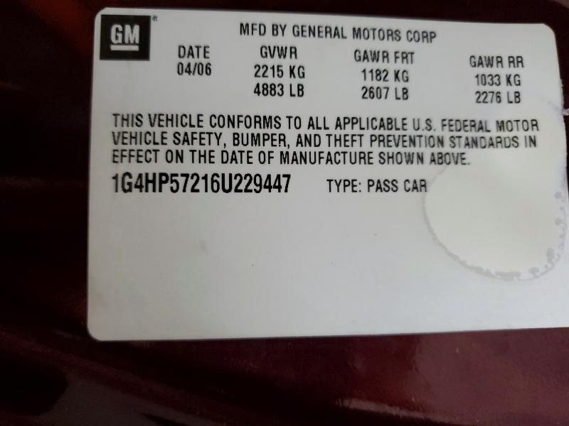 2006 Buick Lucerne მანქანა იყიდება აუქციონზე, vin: 1G4HP57216U229447, აუქციონის ნომერი: 47715876