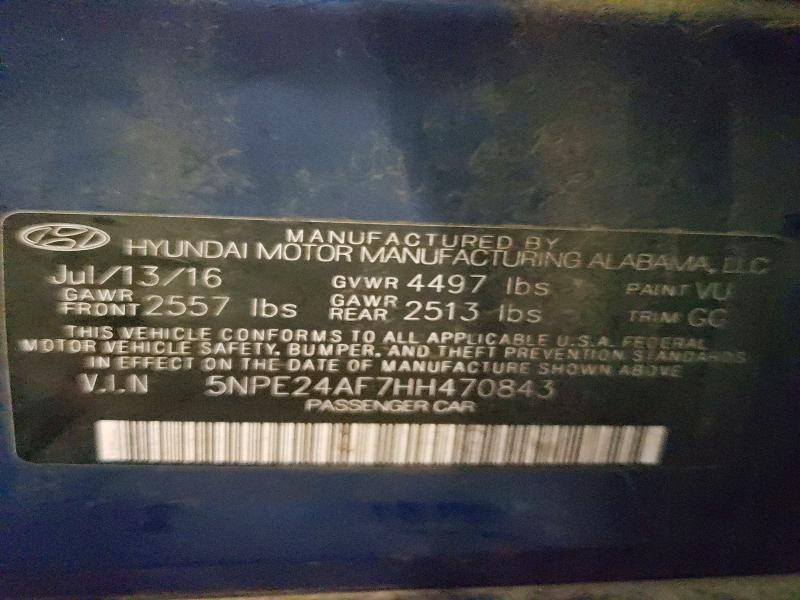 2017 Hyundai Sonata მანქანა იყიდება აუქციონზე, vin: 5NPE24AF7HH470843, აუქციონის ნომერი: 46226246