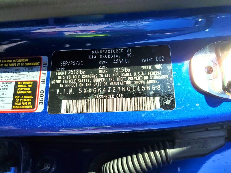 46585006 :رقم المزاد ، 5XXG64J23NG115668 vin ، 2022 Kia K5 مزاد بيع