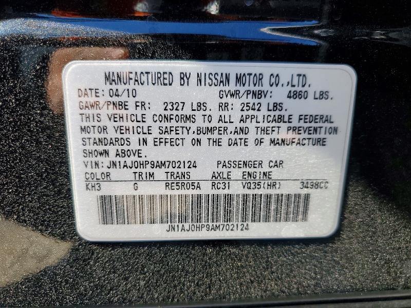 47621416 :رقم المزاد ، JN1AJ0HP9AM702124 vin ، 2010 Infiniti Ex35 مزاد بيع