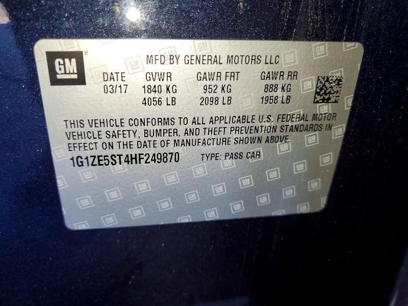 46529146 :رقم المزاد ، 1G1ZE5ST4HF249870 vin ، 2017 Chevrolet Malibu مزاد بيع
