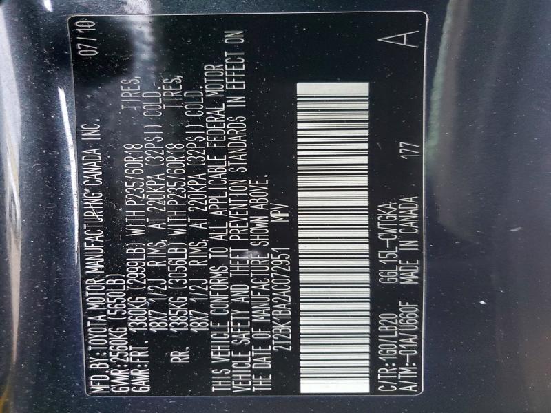 41842256 :رقم المزاد ، 2T2BK1BA2AC072951 vin ، 2010 Lexus Rx 350 مزاد بيع