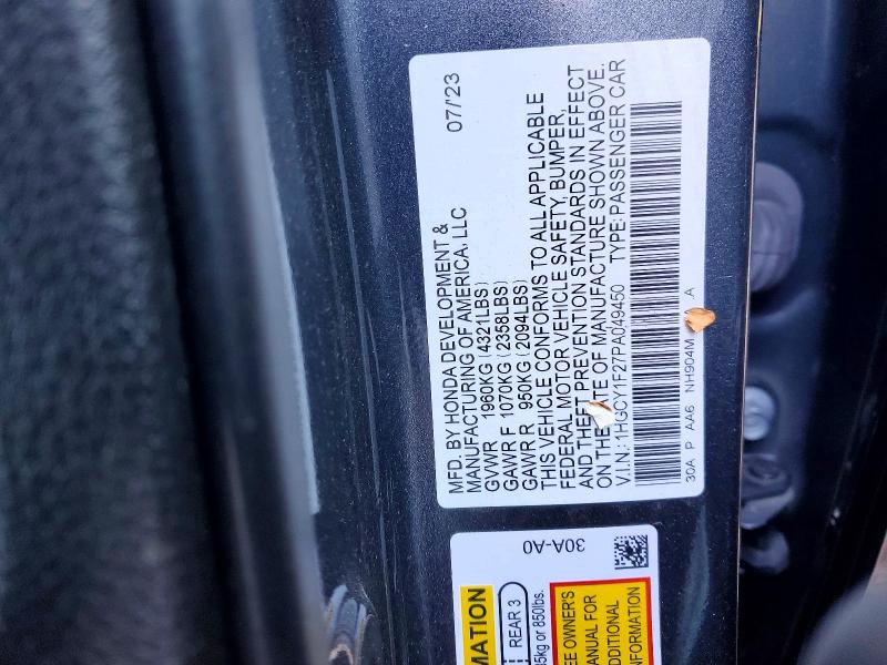 Aukcja sprzedaży 2023 Honda Accord, vin: 1HGCY1F27PA049450, numer aukcji: 45534056