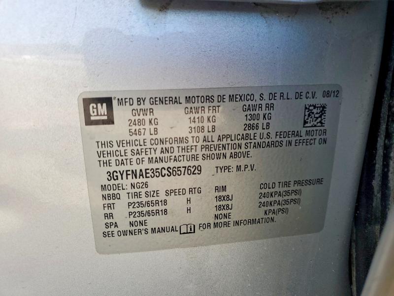 Aukcja sprzedaży 2012 Cadillac Srx, vin: 3GYFNAE35CS657629, numer aukcji: 47941296