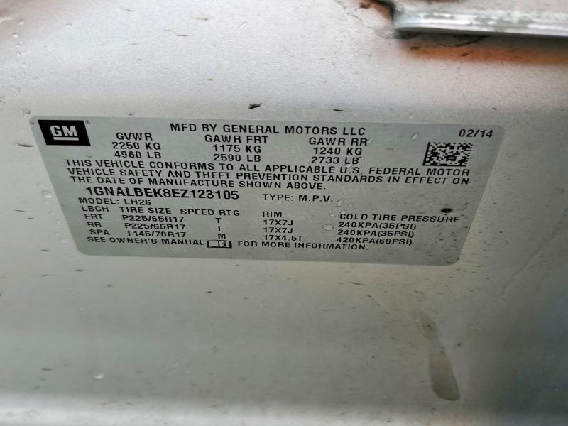 79109885 :رقم المزاد ، 1GNALBEK8EZ123105 vin ، 2014 Chevrolet Equinox مزاد بيع