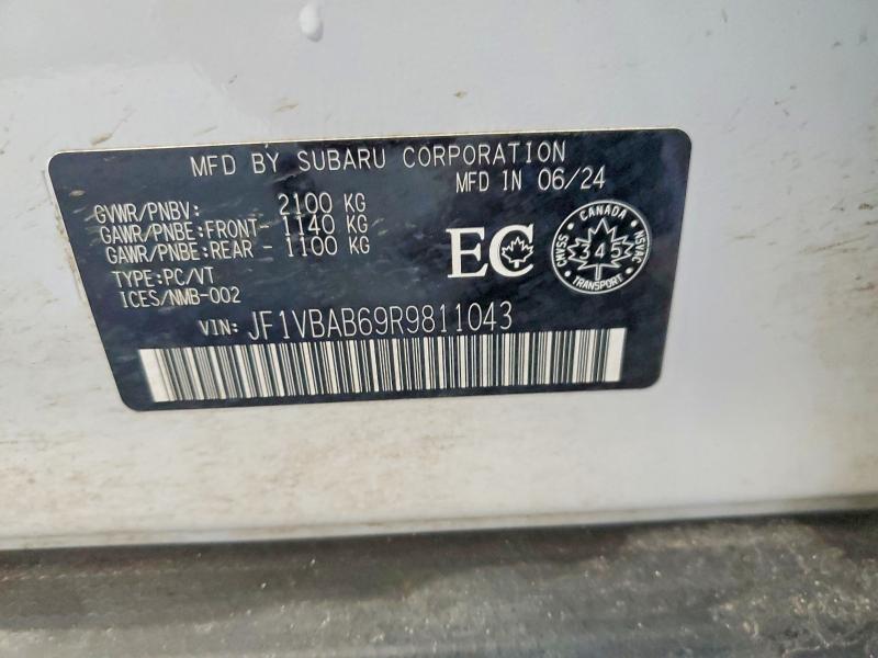 Aukcja sprzedaży 2024 Subaru Wrx, vin: JF1VBAB69R9811043, numer aukcji: 79106335