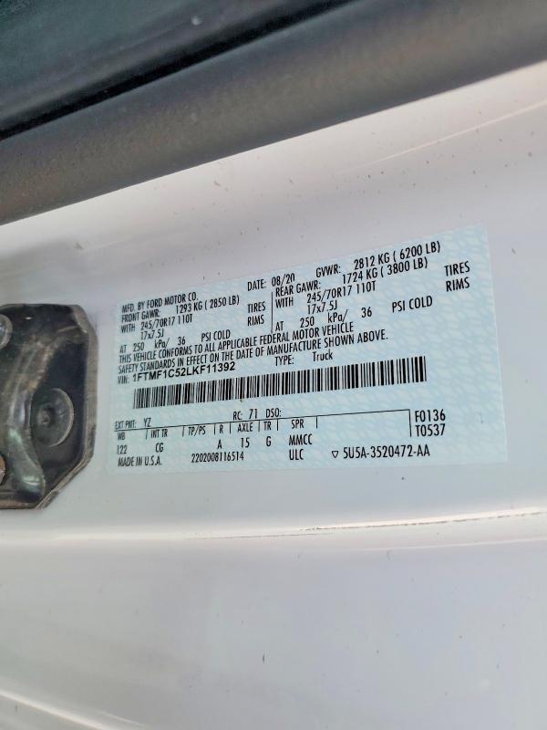 2020 Ford F150 მანქანა იყიდება აუქციონზე, vin: 1FTMF1C52LKF11392, აუქციონის ნომერი: 47070436