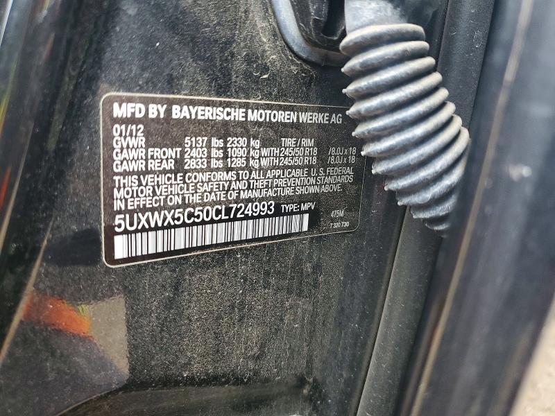 2012 Bmw X3 მანქანა იყიდება აუქციონზე, vin: 5UXWX5C50CL724993, აუქციონის ნომერი: 47219496