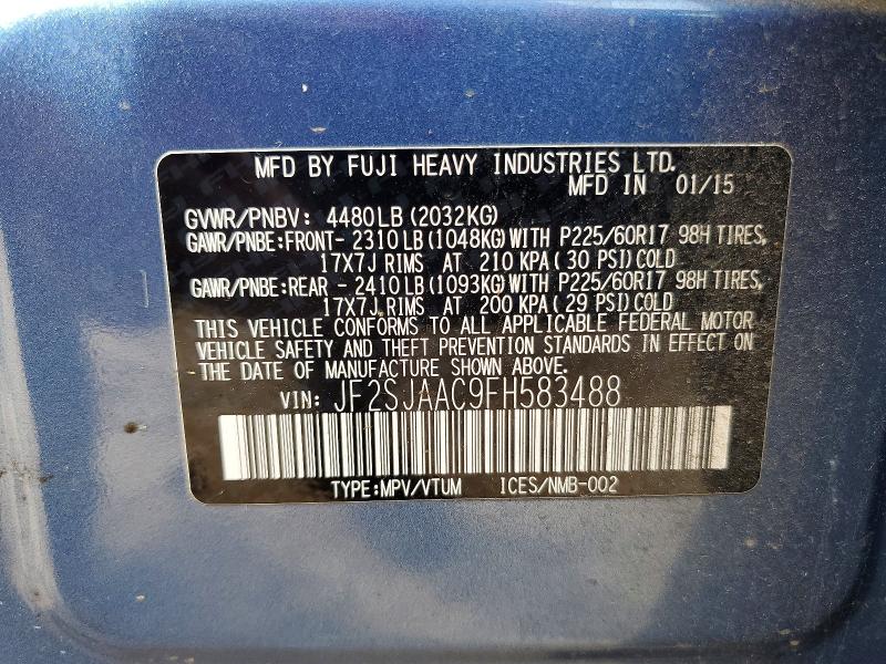 Продажа на аукционе авто 2015 Subaru Forester, vin: JF2SJAAC9FH583488, номер лота: 45466476
