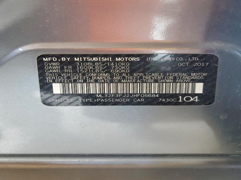 Продаж на аукціоні авто 2018 Mitsubishi Mirage, vin: ML32F3FJ2JHF05684, номер лоту: 41742256