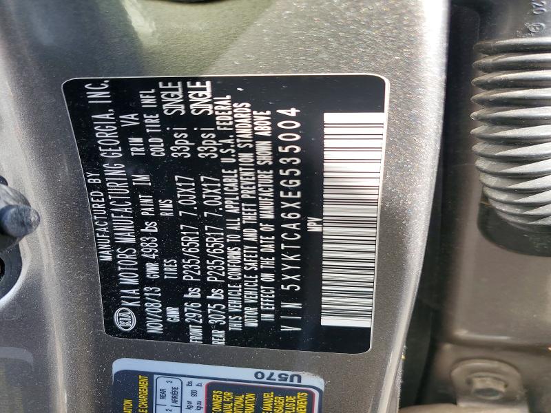 47974386 :رقم المزاد ، 5XYKTCA6XEG535004 vin ، 2014 Kia Sorento مزاد بيع