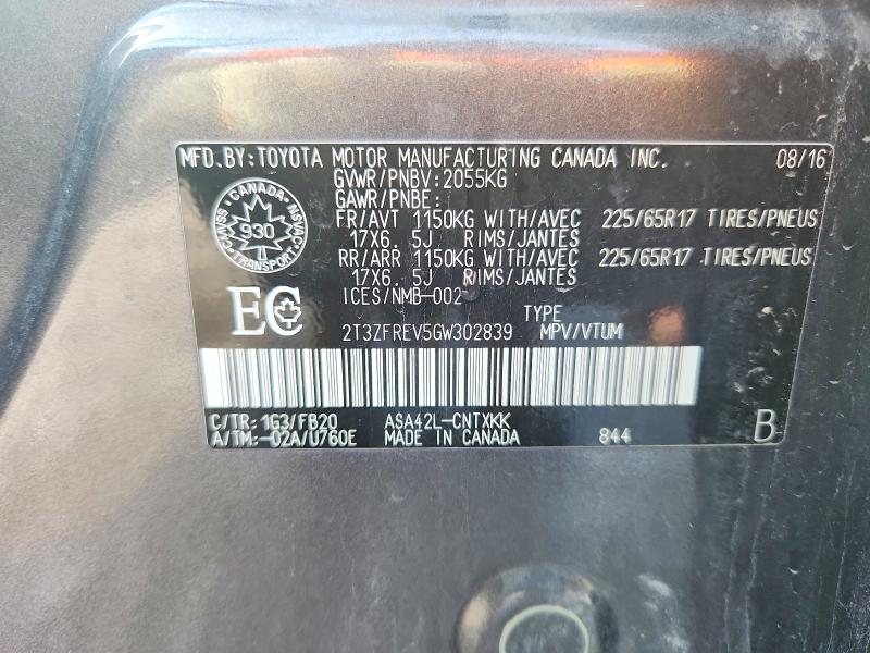 46027056 :رقم المزاد ، 2T3ZFREV5GW302839 vin ، 2016 Toyota Rav4 مزاد بيع