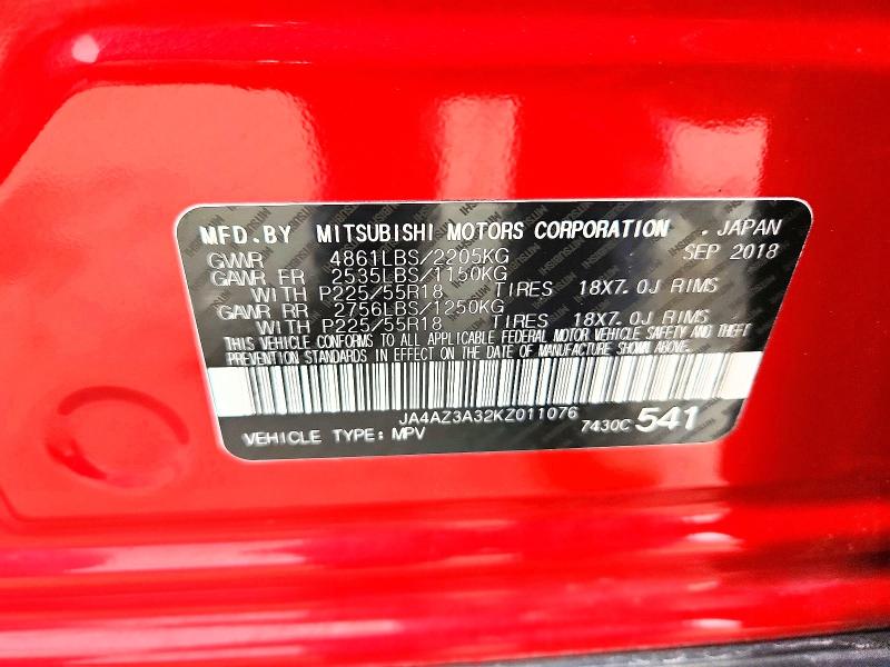 Продаж на аукціоні авто 2019 Mitsubishi Outlander, vin: JA4AZ3A32KZ011076, номер лоту: 47701256