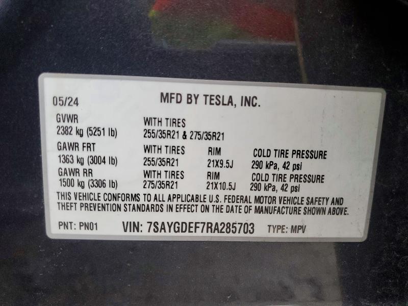 Продаж на аукціоні авто 2024 Tesla Model Y, vin: 7SAYGDEF7RA285703, номер лоту: 75697955