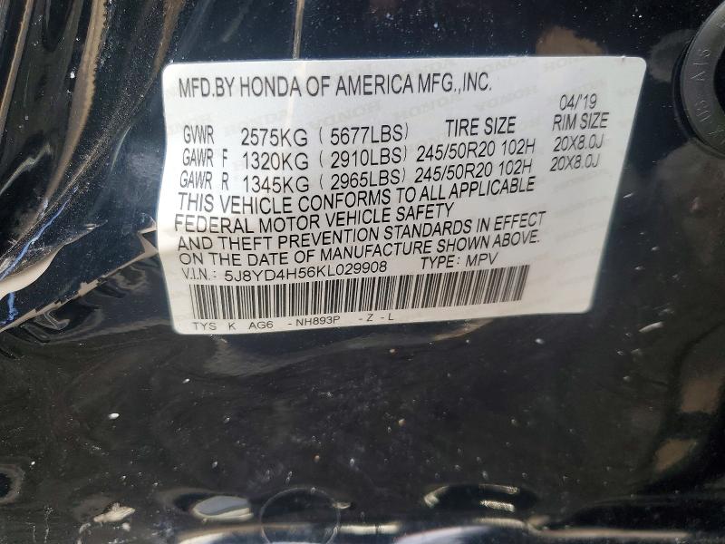 Auction sale of the 2019 Acura Mdx, vin: 5J8YD4H56KL029908, lot number: 41669786