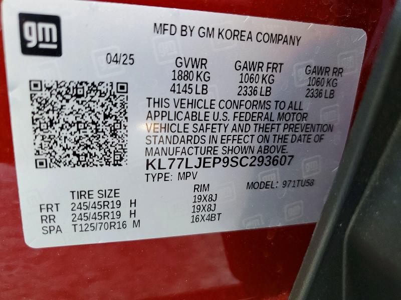 Aukcja sprzedaży 2025 Chevrolet Trax, vin: KL77LJEP9SC293607, numer aukcji: 46521656