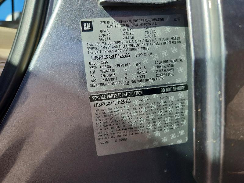 2020 Buick Envision მანქანა იყიდება აუქციონზე, vin: LRBFXCSA8LD125935, აუქციონის ნომერი: 78226995