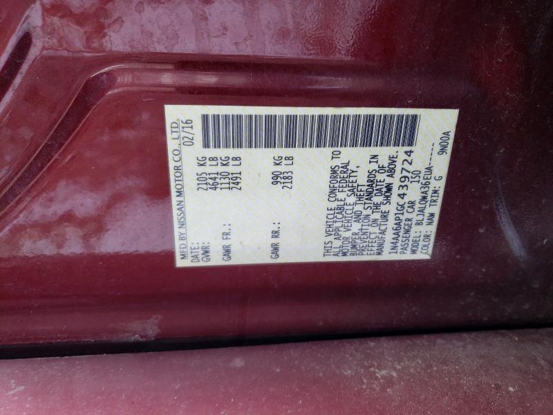 46526816 :رقم المزاد ، 1N4AA6AP1GC439724 vin ، 2016 Nissan Maxima مزاد بيع