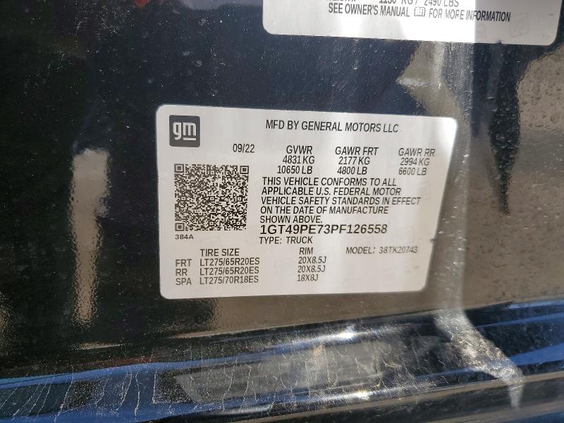 2023 Gmc Sierra მანქანა იყიდება აუქციონზე, vin: 1GT49PE73PF126558, აუქციონის ნომერი: 79403405