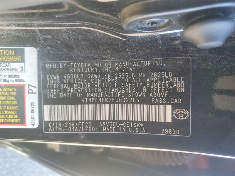 Aukcja sprzedaży 2015 Toyota Camry, vin: 4T1BF1FK7FU002265, numer aukcji: 47307106