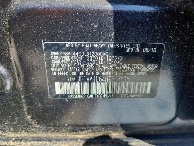 Aukcja sprzedaży 2017 Subaru Wrx, vin: JF1VA1E64H9817815, numer aukcji: 45992486