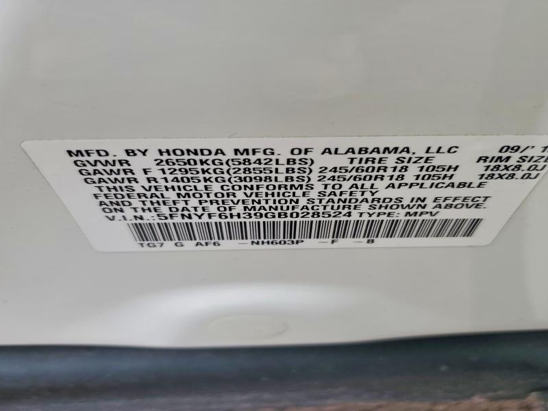 Aukcja sprzedaży 2016 Honda Pilot, vin: 5FNYF6H39GB028524, numer aukcji: 47039046
