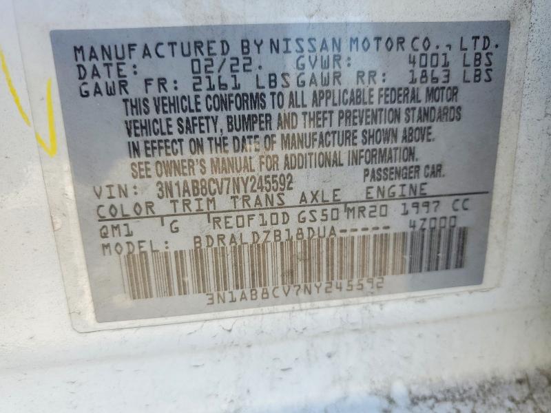 45980366 :رقم المزاد ، 3N1AB8CV7NY245592 vin ، 2022 Nissan Sentra مزاد بيع