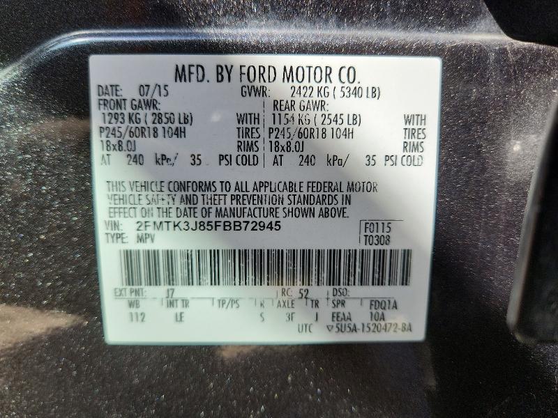 Продажа на аукционе авто 2015 Ford Edge, vin: 2FMTK3J85FBB72945, номер лота: 46531146