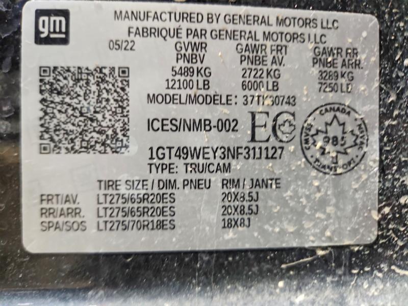47131376 :رقم المزاد ، 1GT49WEY3NF311127 vin ، 2022 Gmc Sierra مزاد بيع