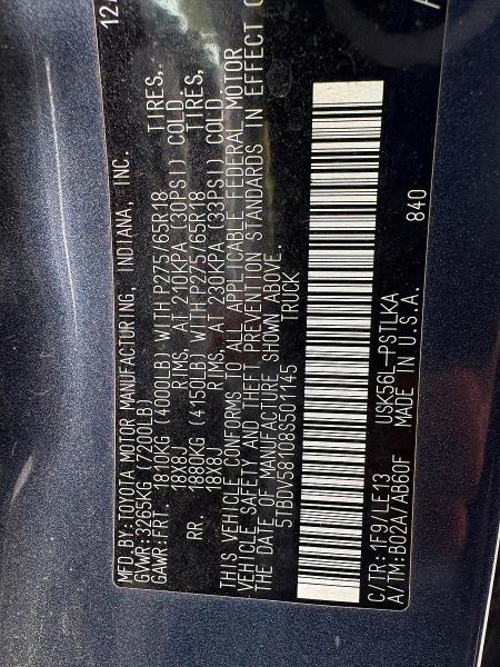 Auction sale of the 2008 Toyota Tundra, vin: 5TBDV58108S501145, lot number: 45978636