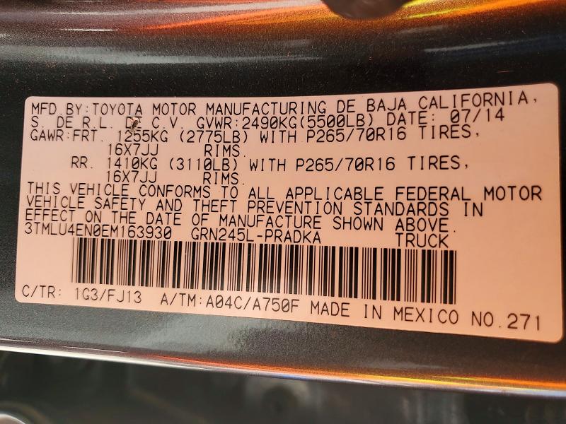 Продажа на аукционе авто 2014 Toyota Tacoma, vin: 3TMLU4EN0EM163930, номер лота: 41890956