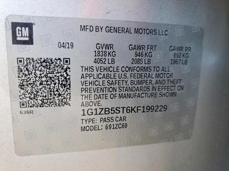 Продаж на аукціоні авто 2019 Chevrolet Malibu, vin: 1G1ZB5ST6KF199229, номер лоту: 48083406