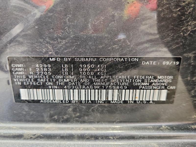 2019 Subaru Impreza მანქანა იყიდება აუქციონზე, vin: 4S3GTAA69K1759869, აუქციონის ნომერი: 46854676