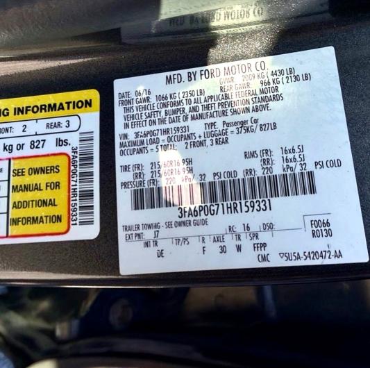 Продаж на аукціоні авто 2017 Ford Fusion, vin: 3FA6P0G71HR159331, номер лоту: 47104656