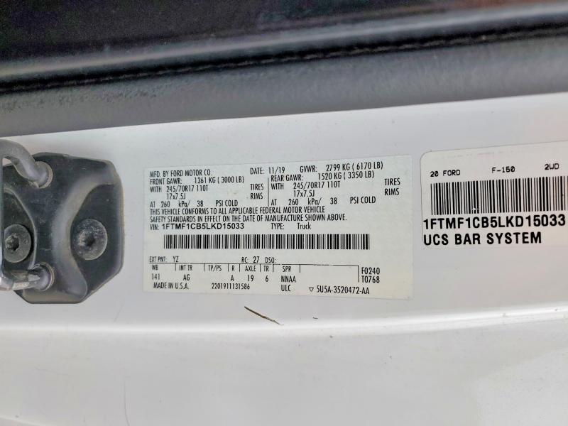Auction sale of the 2020 Ford F150, vin: 1FTMF1CB5LKD15033, lot number: 45726036