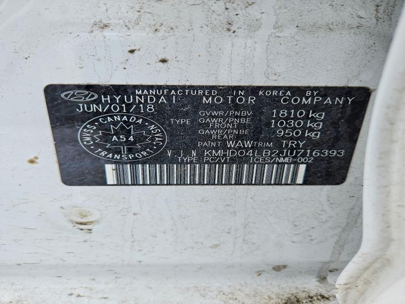 Aukcja sprzedaży 2018 Hyundai Elantra, vin: KMHD04LB2JU716393, numer aukcji: 45959826