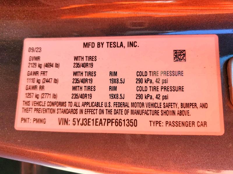 Aukcja sprzedaży 2023 Tesla Model 3, vin: 5YJ3E1EA7PF661350, numer aukcji: 46536936