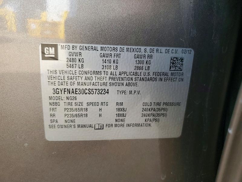 46851386 :رقم المزاد ، 3GYFNAE30CS573234 vin ، 2012 Cadillac Srx مزاد بيع