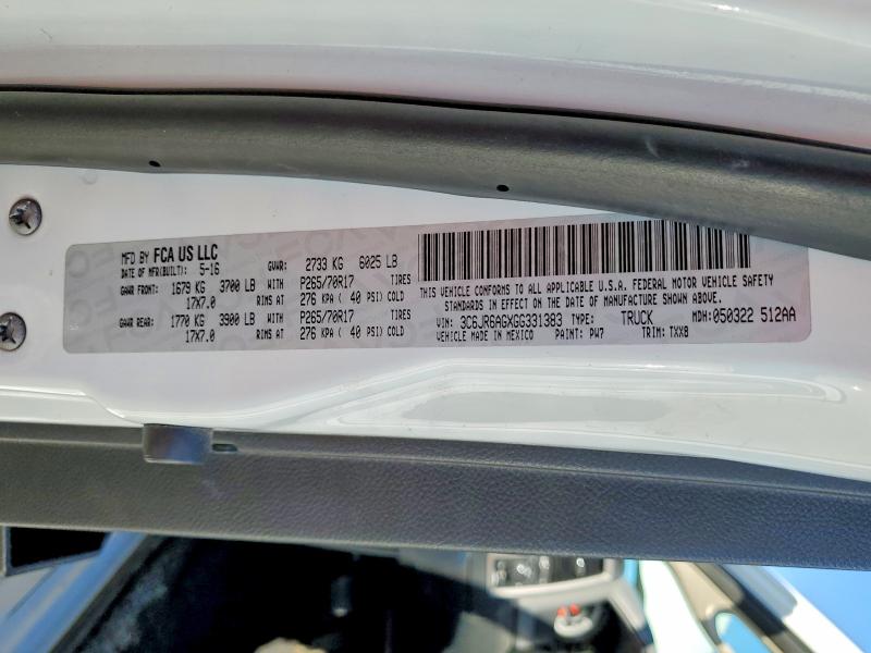 45623026 :رقم المزاد ، 3C6JR6AGXGG331383 vin ، 2016 Ram Trucks 1500 مزاد بيع