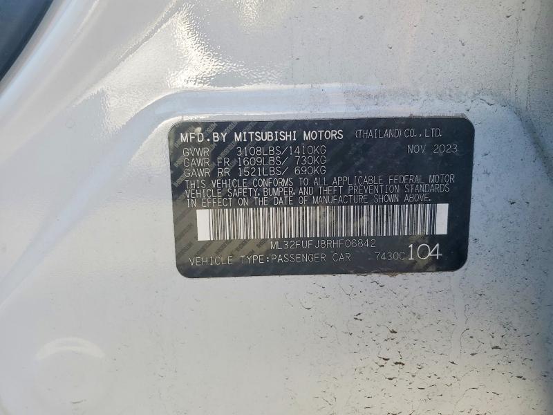2024 Mitsubishi Mirage მანქანა იყიდება აუქციონზე, vin: ML32FUFJ8RHF06842, აუქციონის ნომერი: 47460286