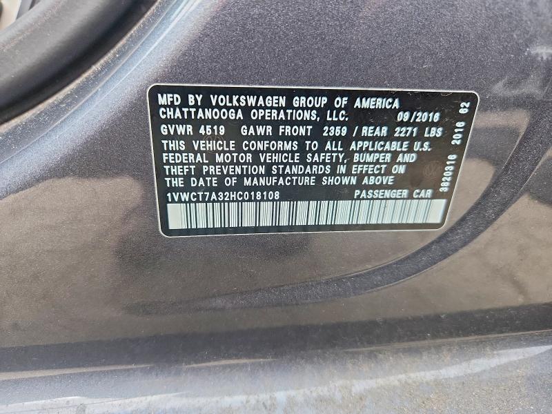 Продаж на аукціоні авто 2017 Volkswagen Passat, vin: 1VWCT7A32HC018108, номер лоту: 79606645