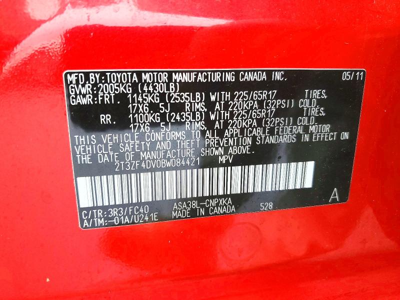 79499385 :رقم المزاد ، 2T3ZF4DV0BW084421 vin ، 2011 Toyota Rav4 مزاد بيع
