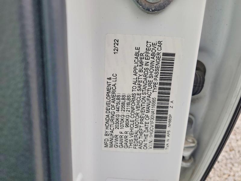 Продажа на аукционе авто 2022 Honda Accord, vin: 1HGCV1F30NA116565, номер лота: 45627776
