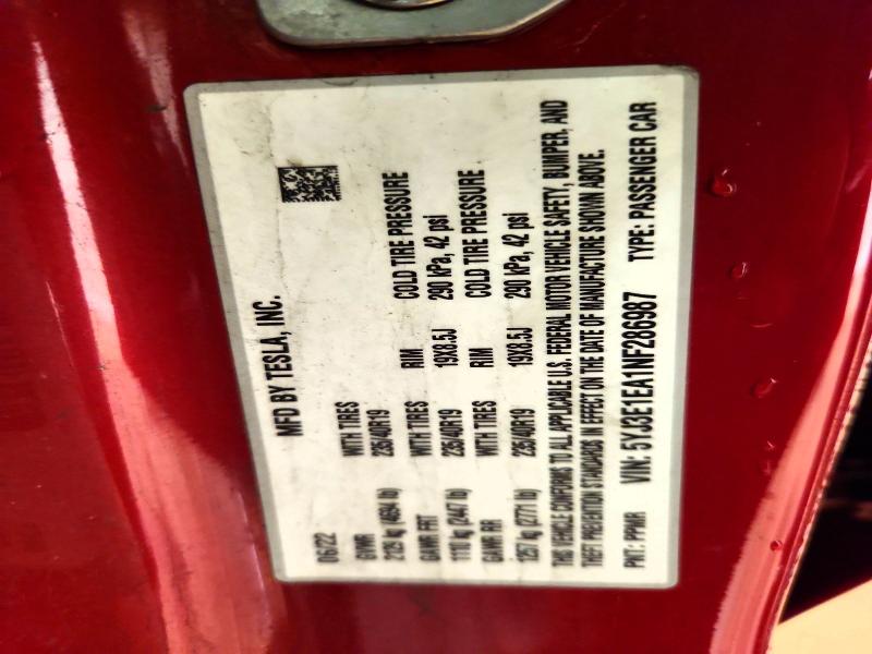 Auction sale of the 2022 Tesla Model 3, vin: 5YJ3E1EA1NF286987, lot number: 46995006